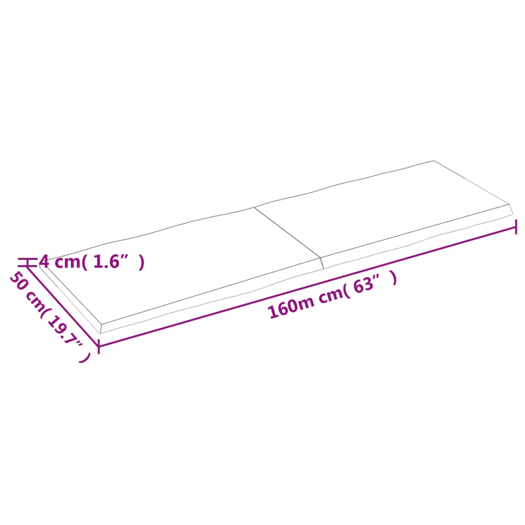 vidaXL kezeletlen tömör fa asztallap 160x50x(2-4) cm