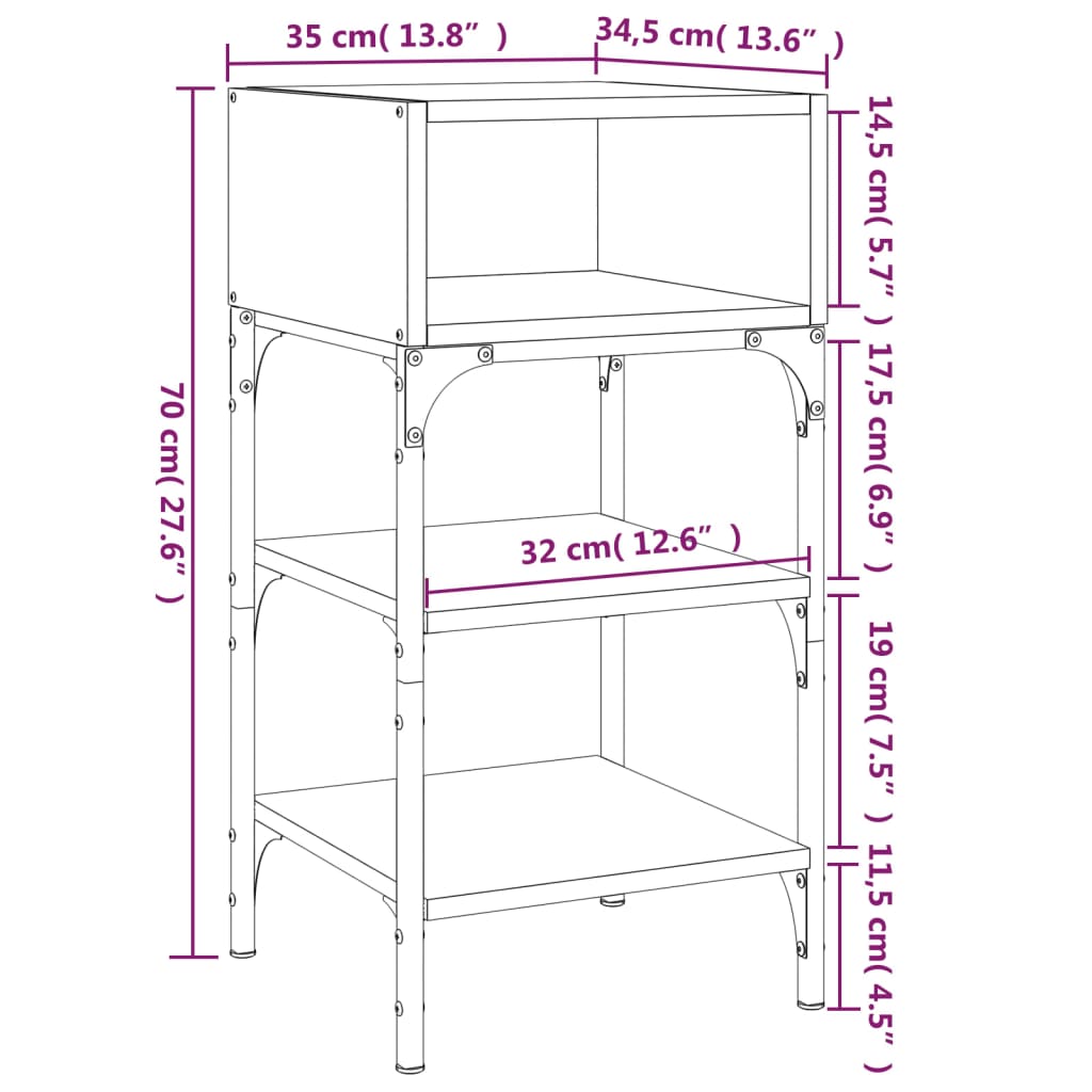 vidaXL 2 db füstös tölgy színű szerelt fa éjjeliszekrény 35x34,5x70 cm