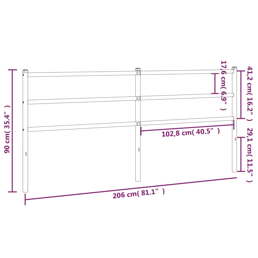 vidaXL fekete fém fejtámla 200 cm