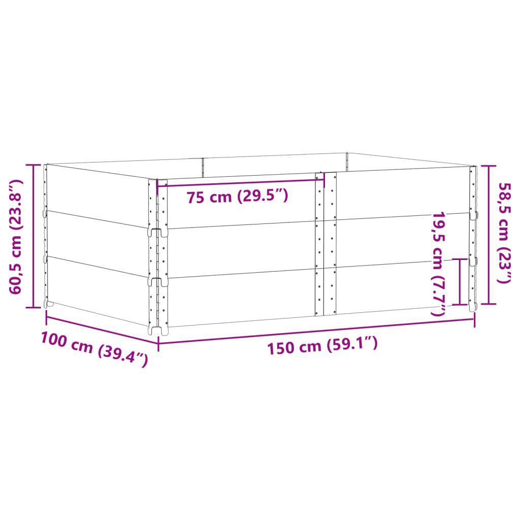 vidaXL 3 db fekete tömör fenyőfa raklapmagasító 150 x 100 cm