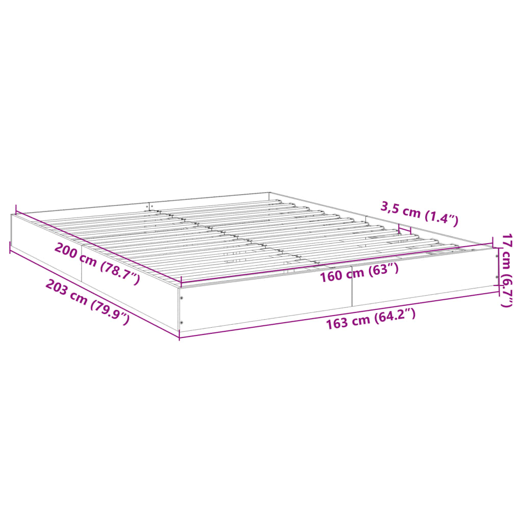 vidaXL füstös tölgyszínű szerelt fa ágykeret 160 x 200 cm