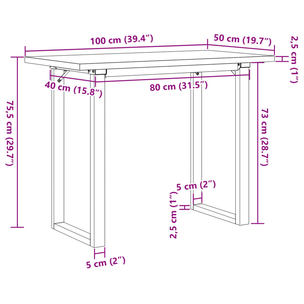 vidaXL tömör fenyőfa és öntöttvas étkezőasztal O-vázzal 100x50x75,5 cm