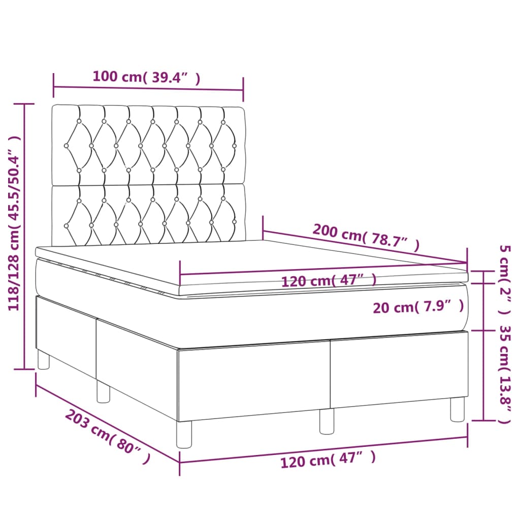 vidaXL világosszürke szövet rugós és LED-es ágy matraccal 120 x 200 cm