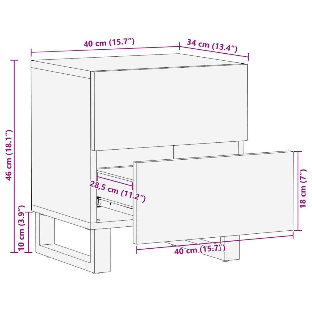 vidaXL 2 db tömör nyers mangófa éjjeliszekrény 40 x 34 x 46 cm