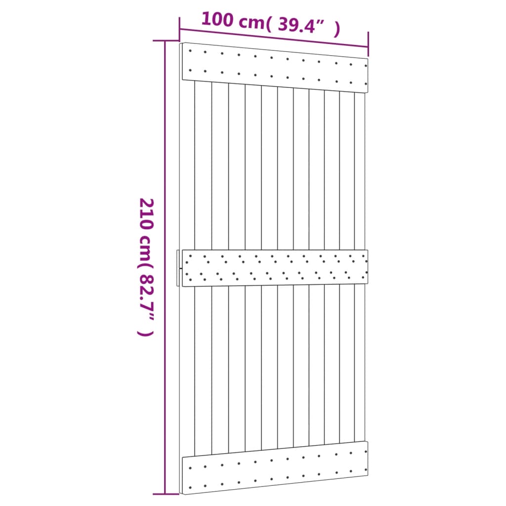 vidaXL tömör fenyőfa tolóajtó fémszerelék szettel 100 x 210 cm