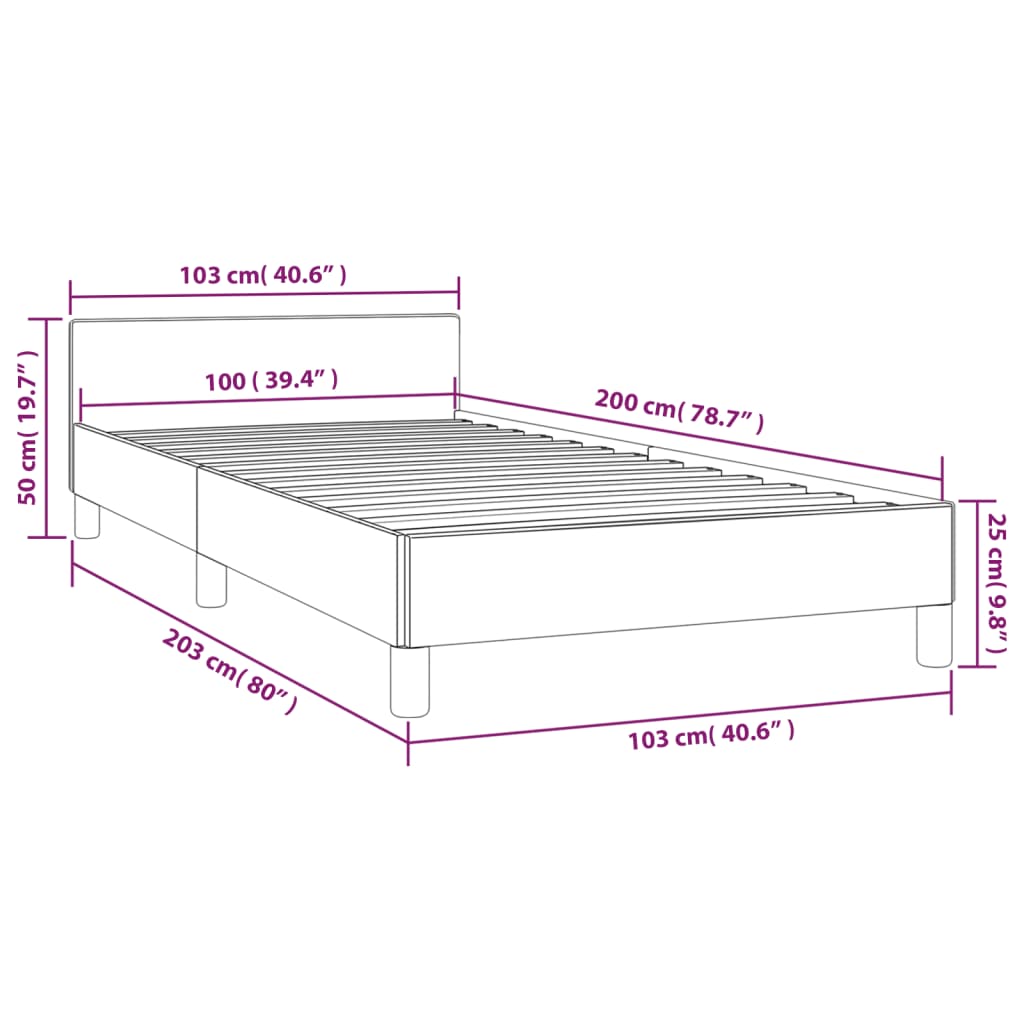 vidaXL sötéts szövet ágykeret fejtámlával 100 x 200 cm