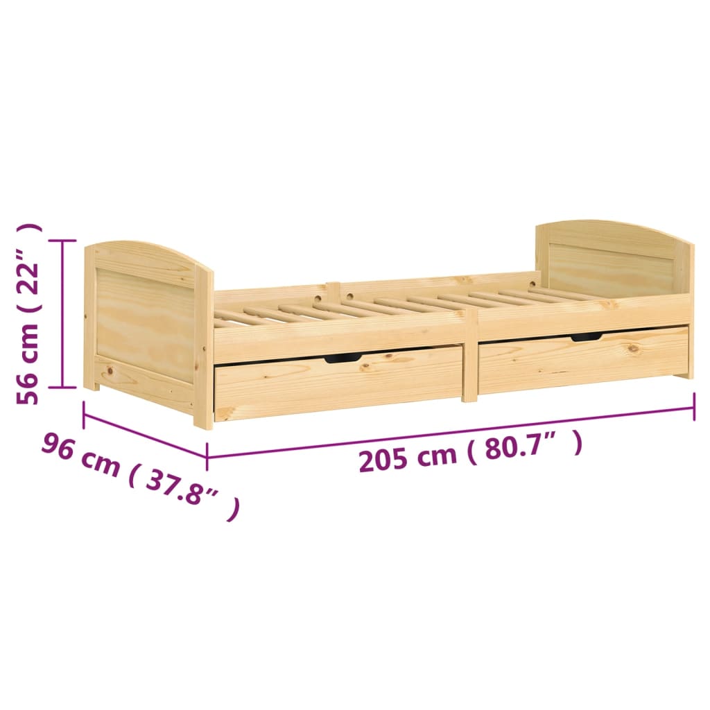 vidaXL IRUN tömör fenyőfa kanapéágy 2 fiókkal 90 x 200 cm