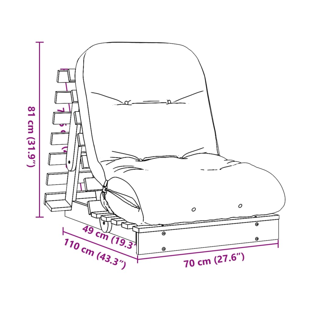 vidaXL tömör duglászfenyő futon kanapéágy matraccal 70 x 206 x 11 cm