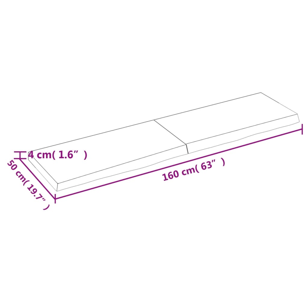 vidaXL világosbarna kezelt tömör tölgyfa fali polc 160 x 50 x (2-4) cm