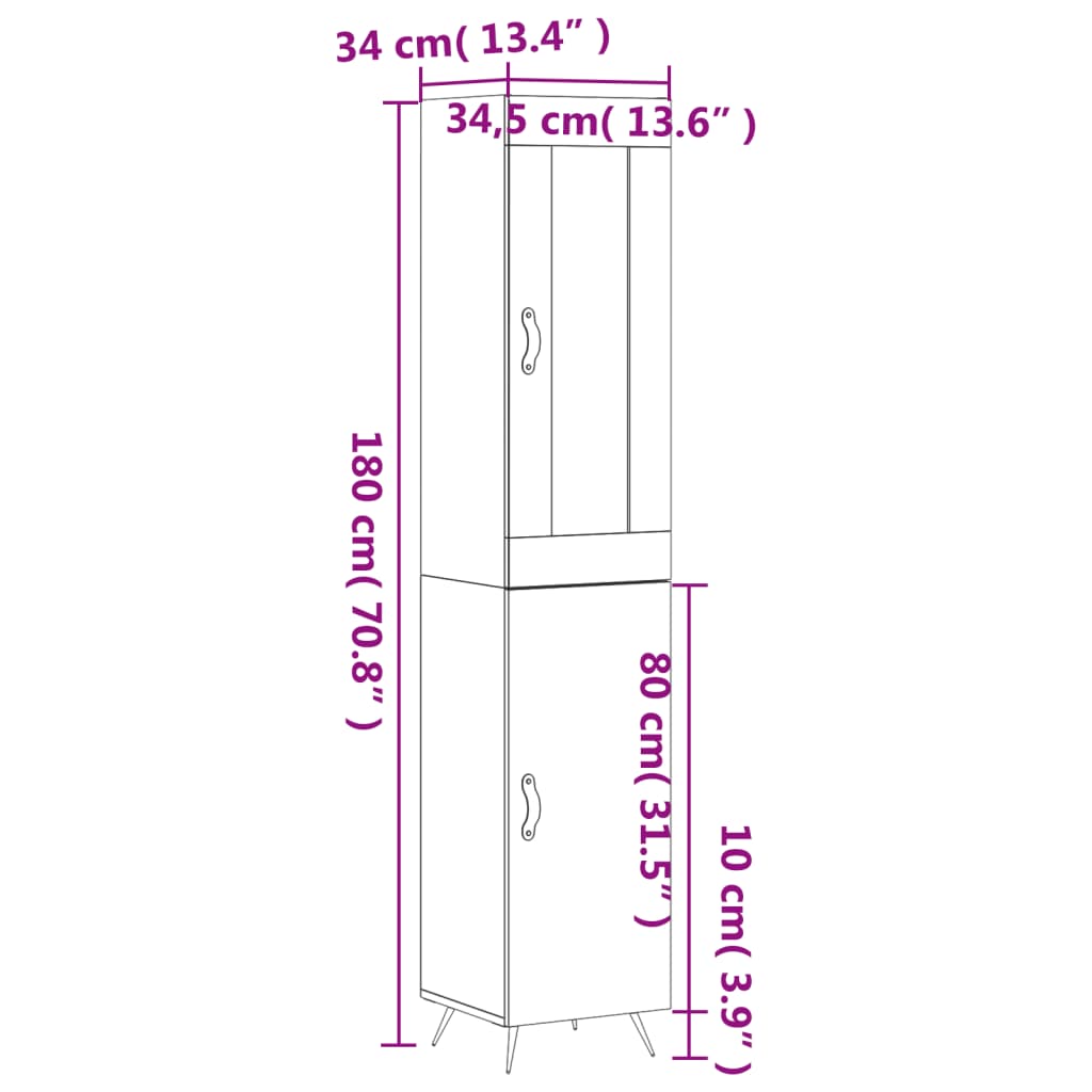 vidaXL betonszürke szerelt fa magasszekrény 34,5x34x180 cm