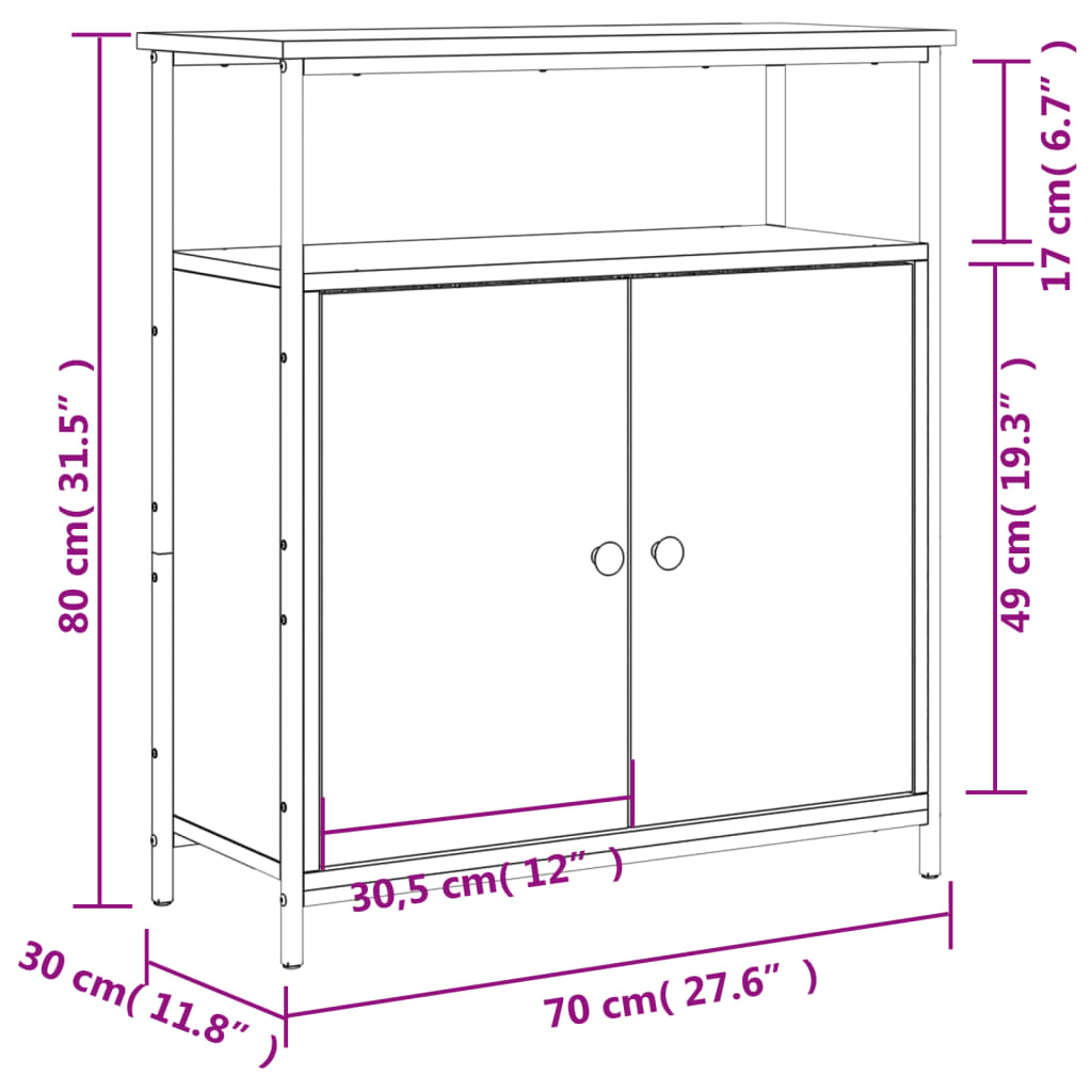 vidaXL füstös tölgy színű szerelt fa tálalószekrény 70 x 30 x 80 cm