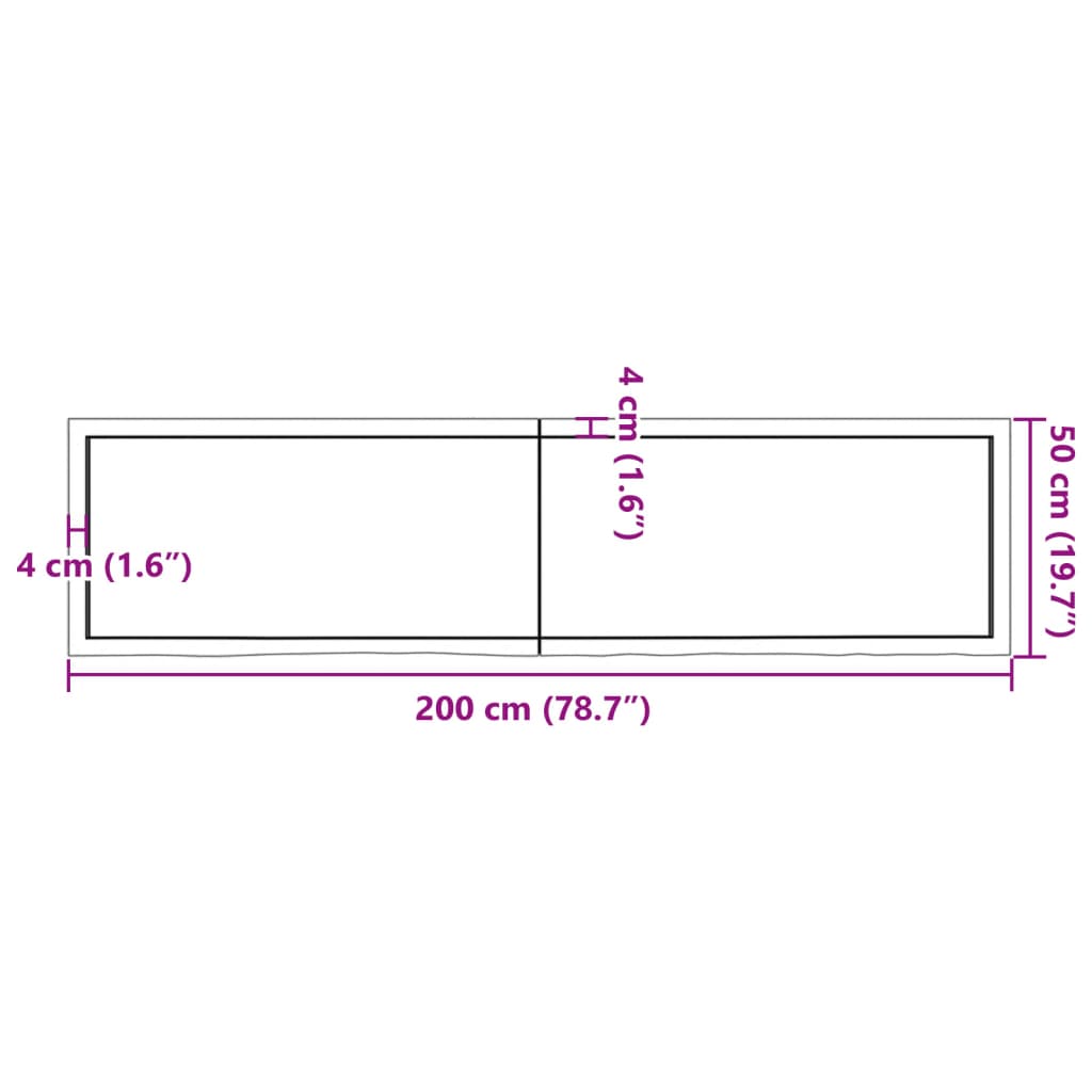 vidaXL sötétbarna kezelt tömör fa fürdőszobai pult 200x50x(2-6) cm