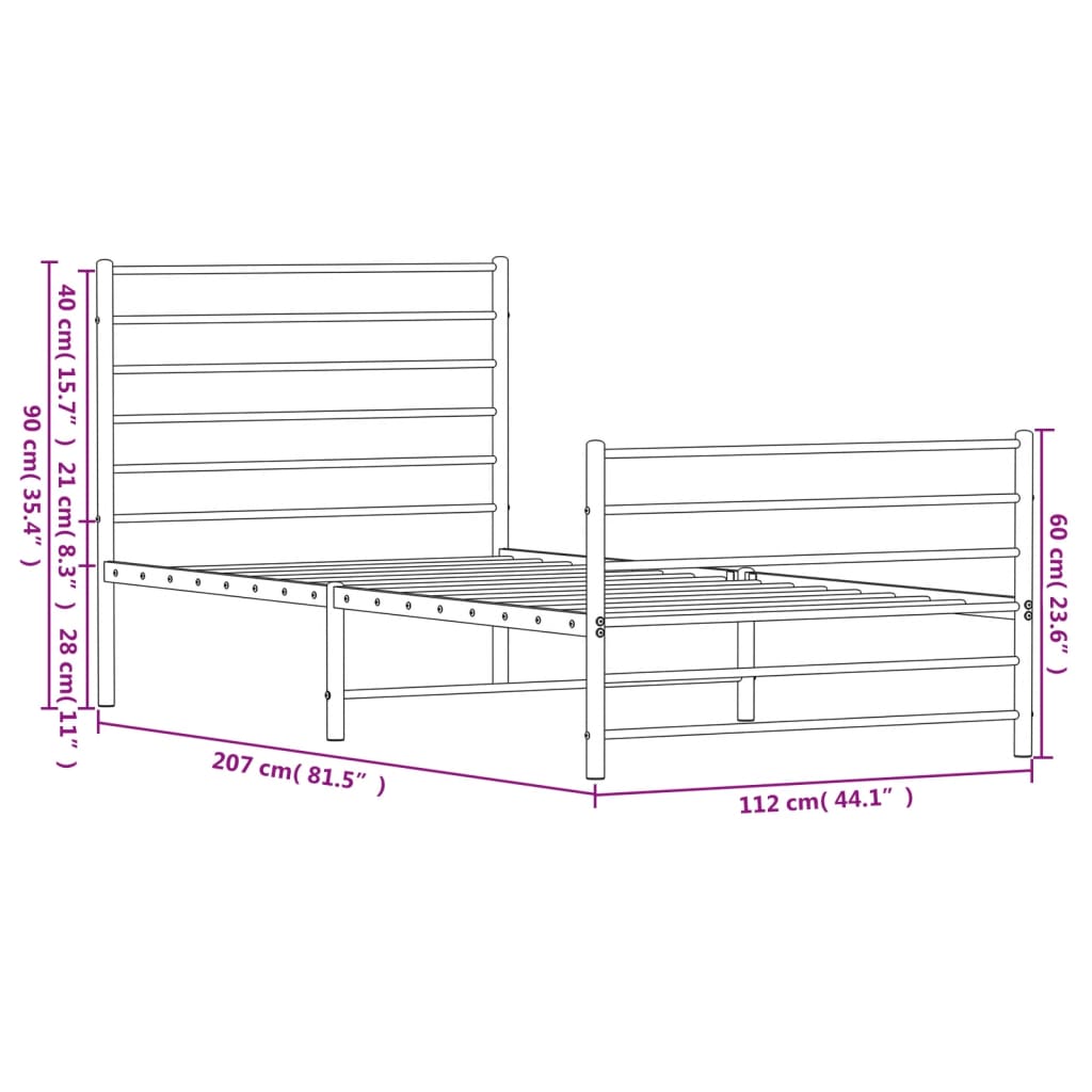 vidaXL fekete fém ágykeret fej- és lábtámlával 107 x 203 cm