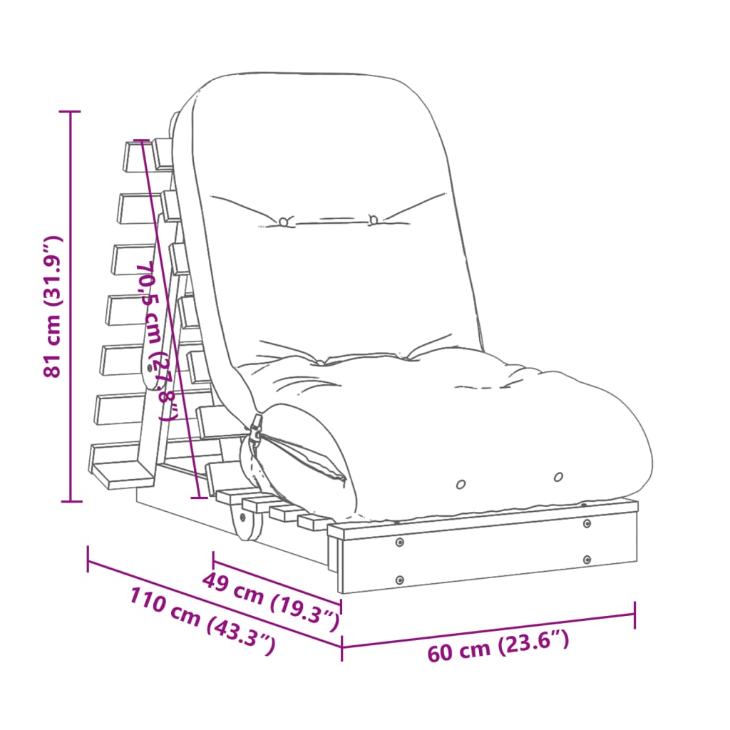 vidaXL fehér tömör fenyőfa futon kanapéágy matraccal 60 x 206 x 11 cm