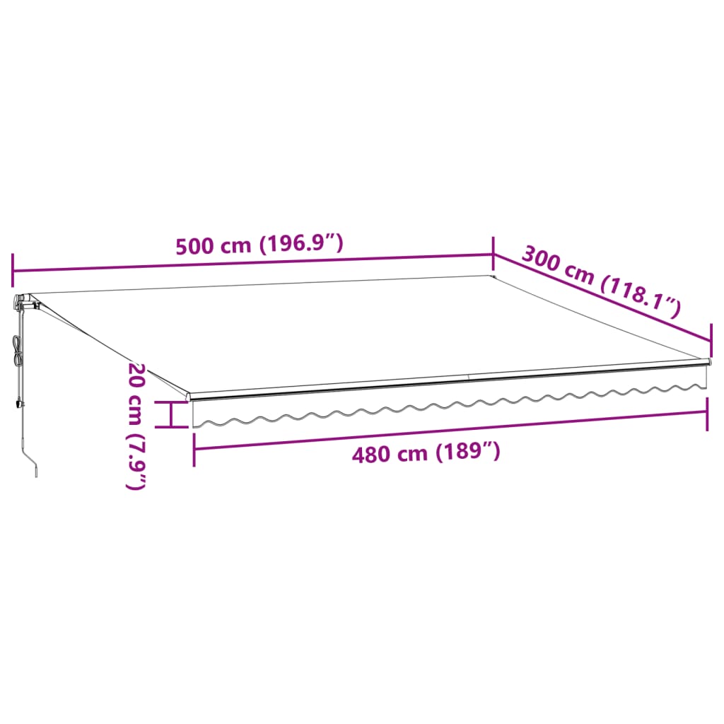 vidaXL barna automata kihúzható LED-es napellenző 500 x 300 cm