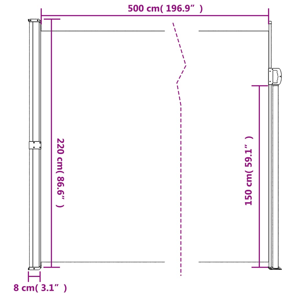 vidaXL bézs behúzható oldalsó napellenző 220 x 500 cm