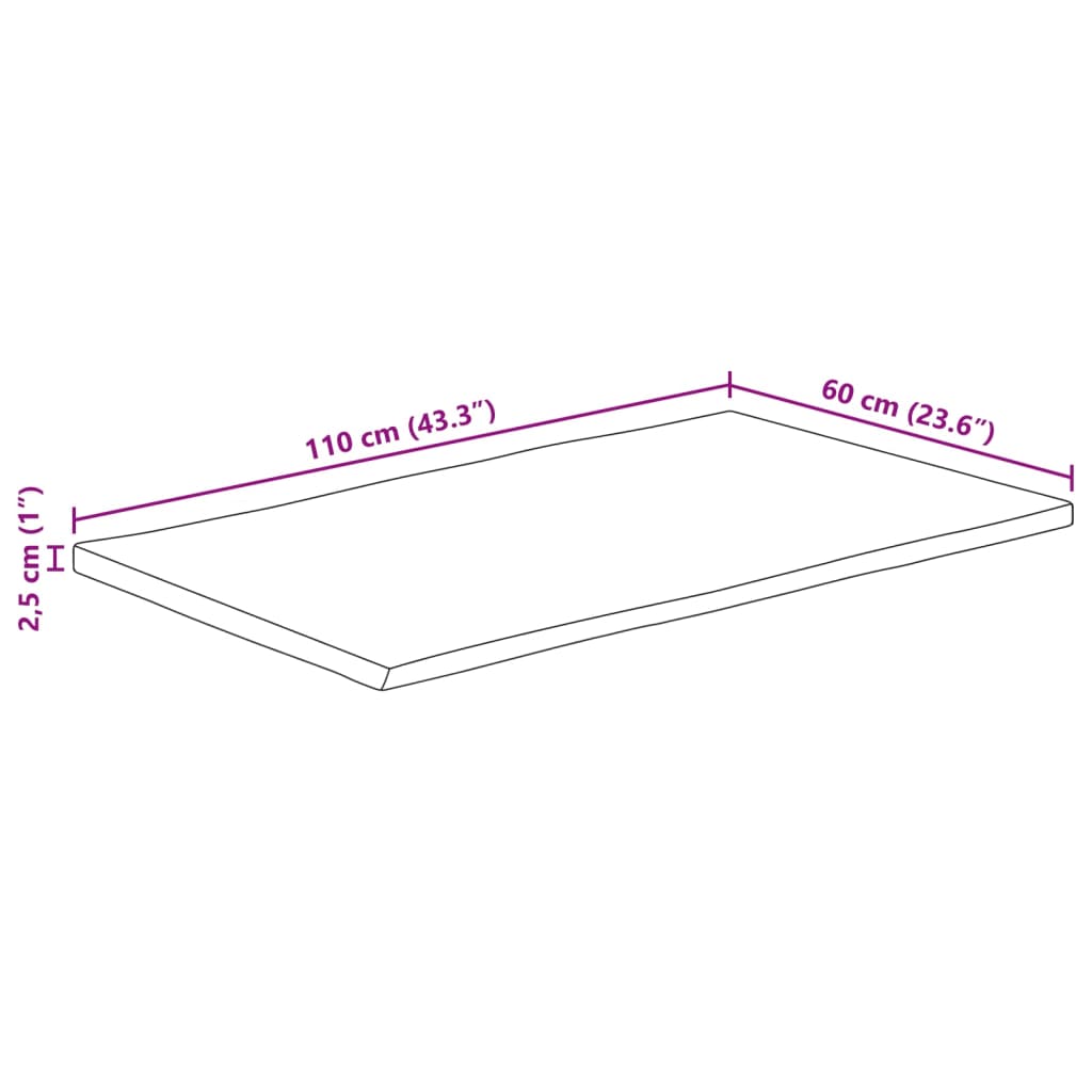 vidaXL tömör akácfa téglalap alakú asztallap 110x60x2,5 cm