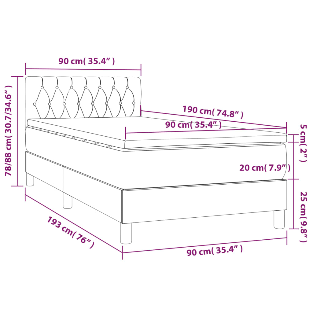 vidaXL fekete szövet rugós ágy matraccal 90x190 cm