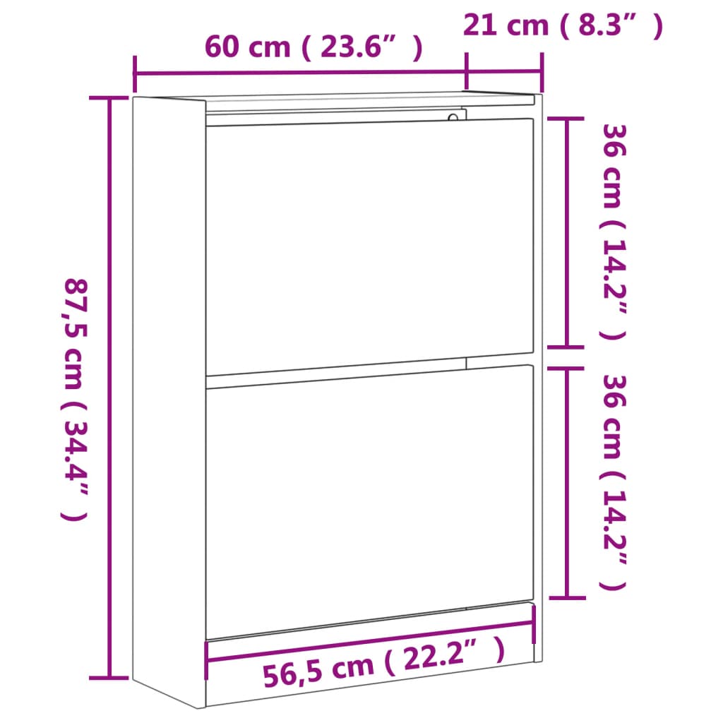 vidaXL füstös tölgy színű szerelt fa cipőszekrény 60 x 21 x 87,5 cm