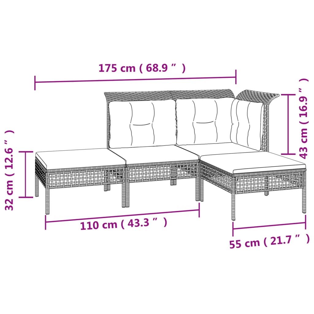 vidaXL 8 részes szürke polyrattan kerti ülőgarnitúra párnákkal