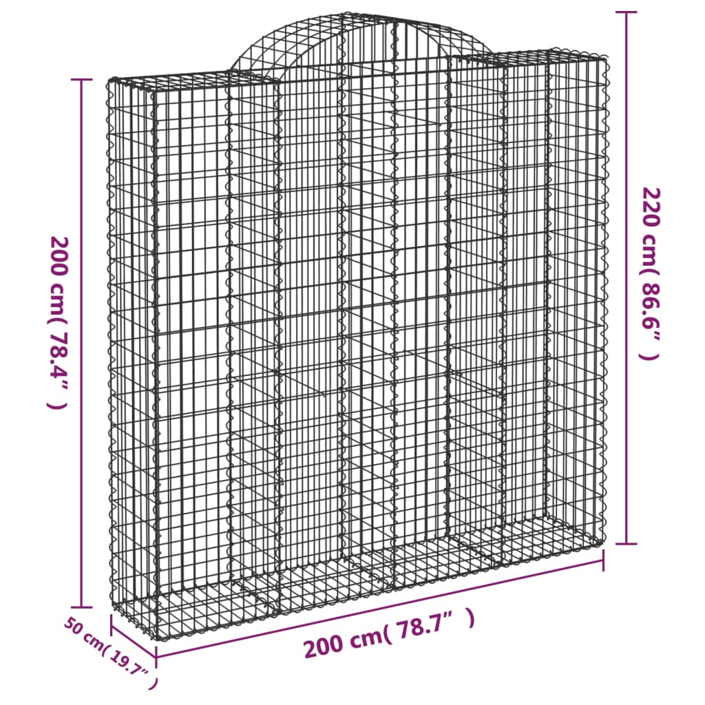 vidaXL 4 db íves horganyzott vas gabion kosár 200x50x200/220 cm