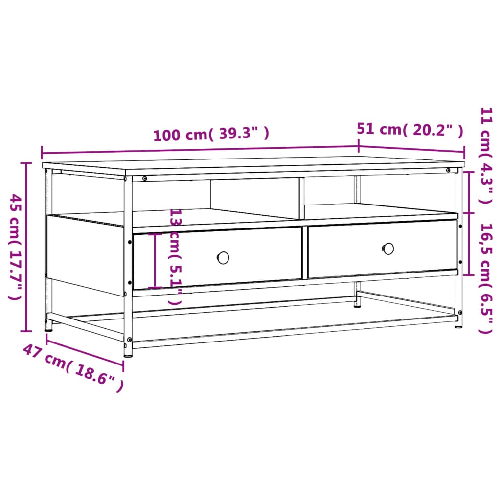 vidaXL füstös tölgy színű szerelt fa dohányzóasztal 100 x 51 x 45 cm