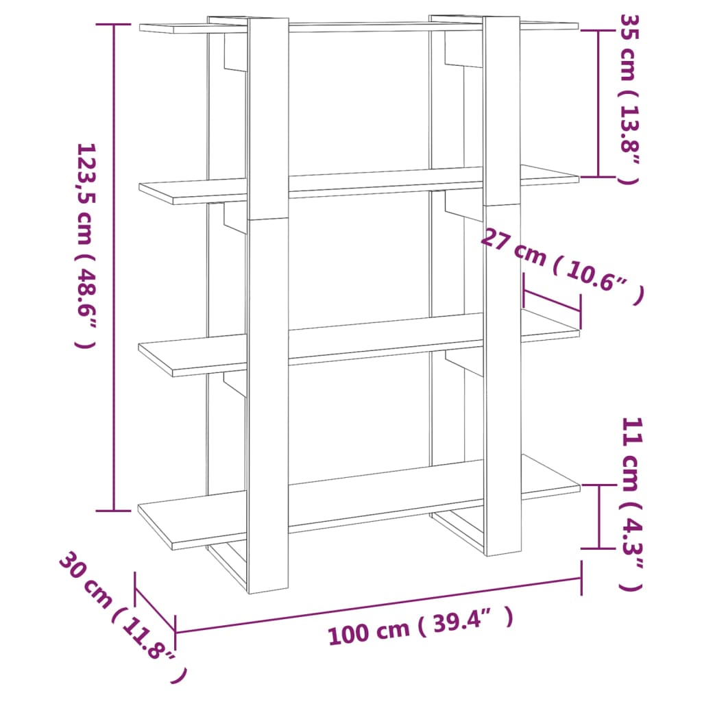 vidaXL szürke sonoma színű könyvszekrény/térelválasztó 100x30x123,5 cm