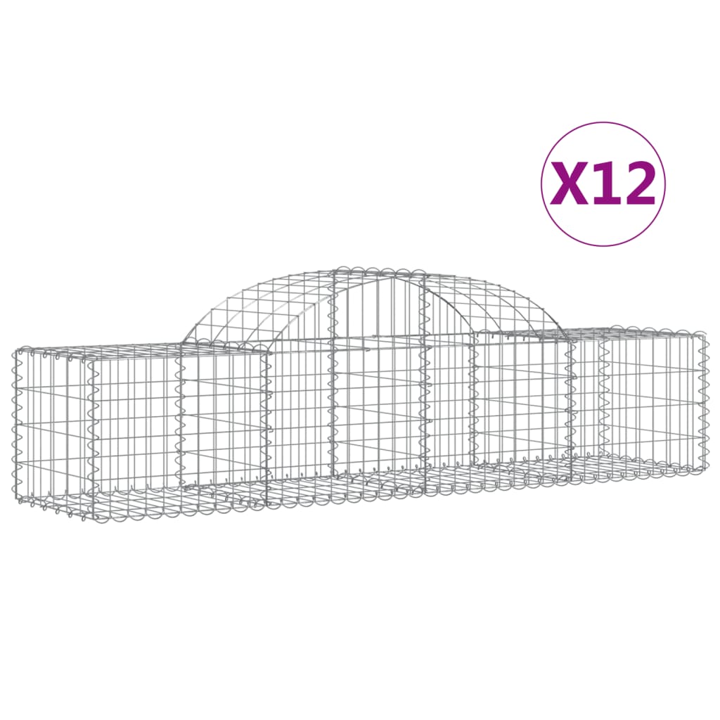 vidaXL 12 db íves horganyzott vas gabion kosár 200x50x40/60 cm