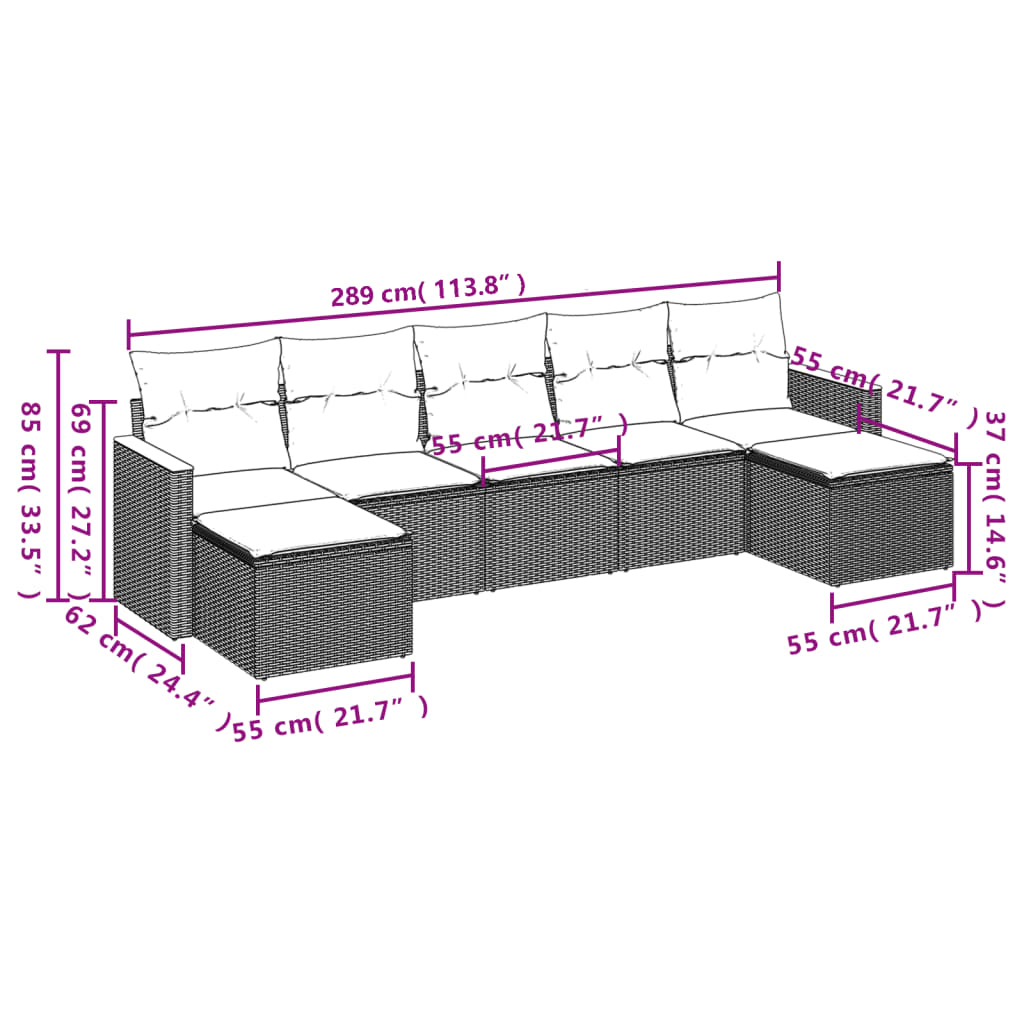 vidaXL 7 részes szürke polyrattan kerti ülőgarnitúra párnákkal