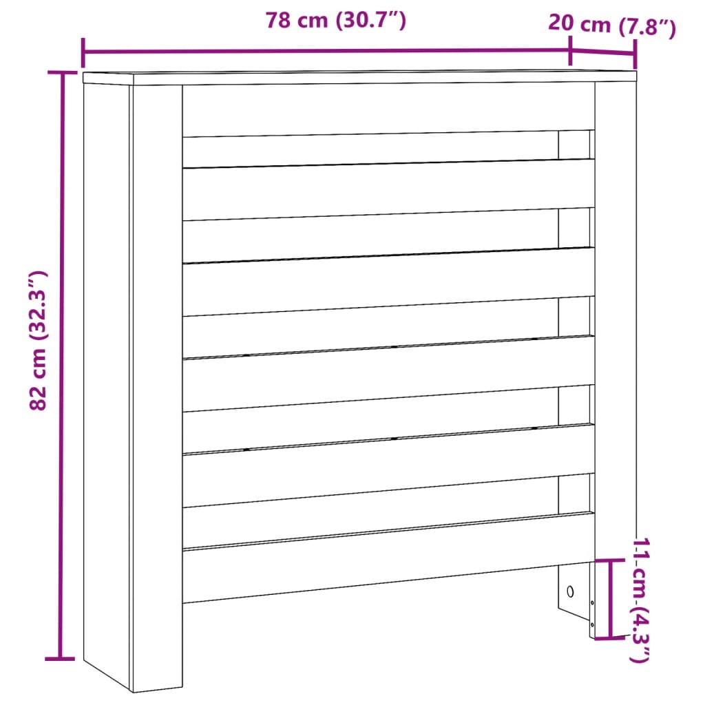 vidaXL szürke sonoma szerelt fa radiátorburkolat 78 x 20 x 82 cm