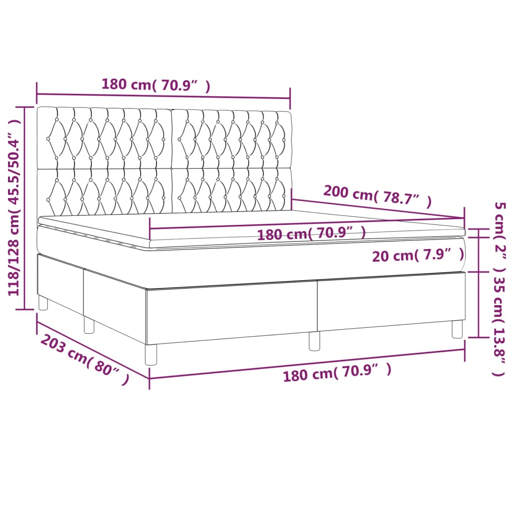 vidaXL világosszürke szövet rugós és LED-es ágy matraccal 160x200 cm