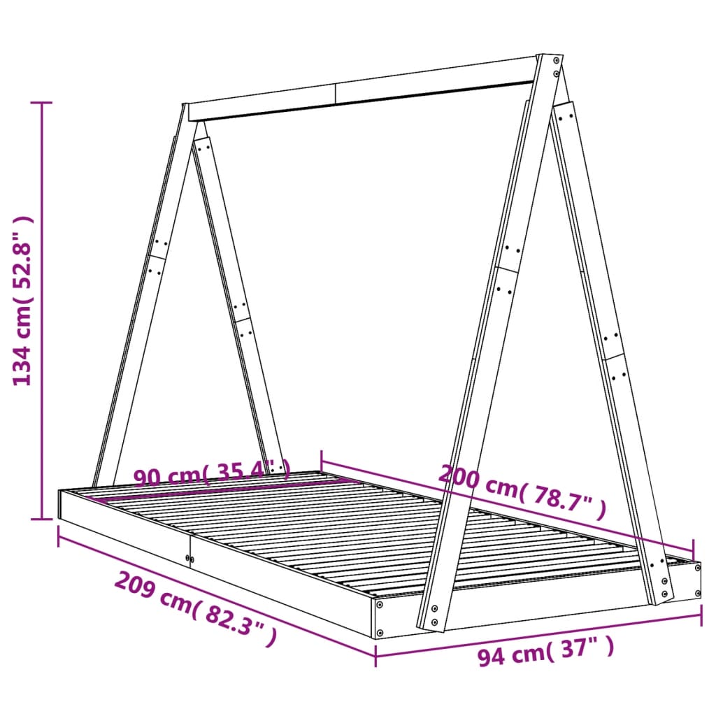 vidaXL fehér tömör fenyőfa gyerekágykeret 90 x 200 cm