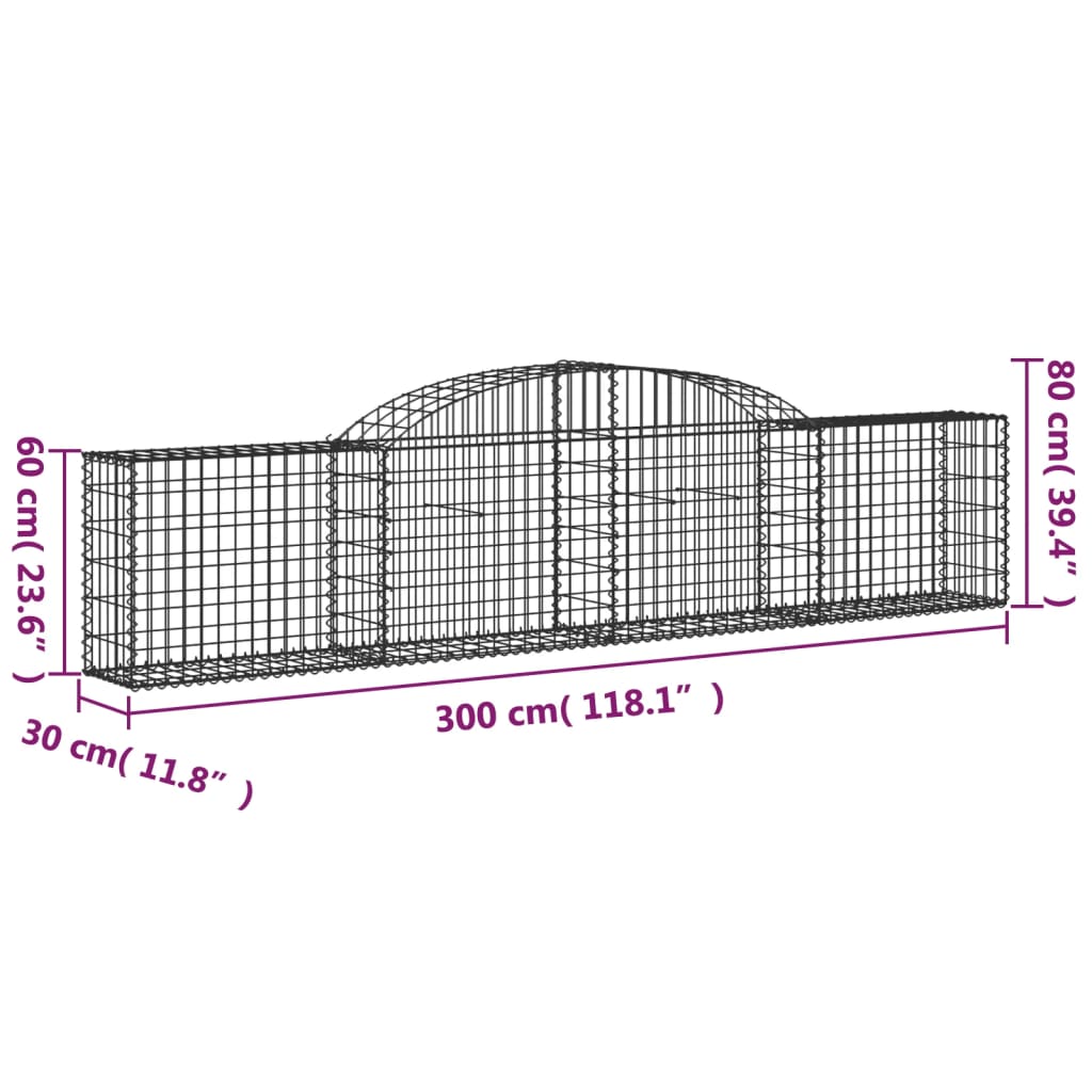 vidaXL 9 db íves horganyzott vas gabion kosár 300x30x60/80 cm