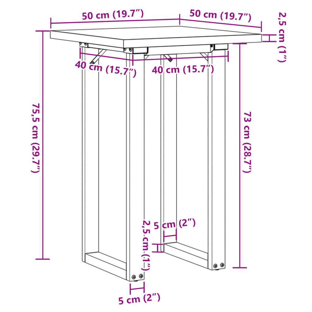 vidaXL tömör fenyőfa és öntöttvas étkezőasztal O-vázzal 50x50x75,5 cm