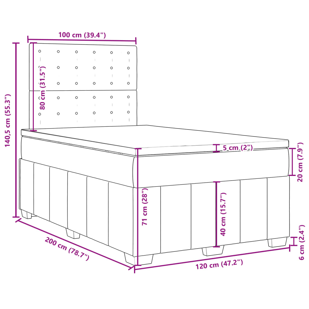 vidaXL fekete szövet rugós ágy matraccal 120 x 200 cm