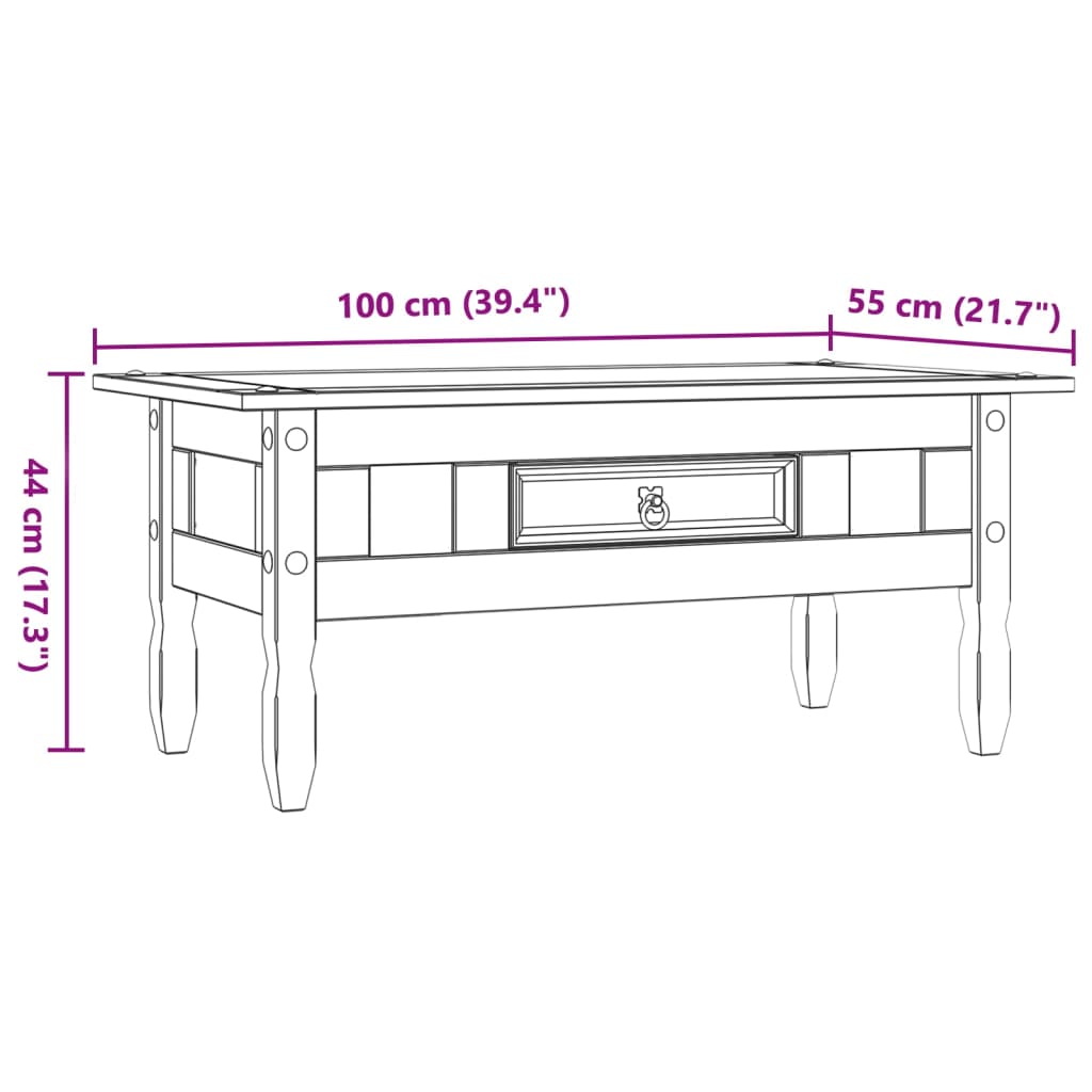 vidaXL szürke Corona-stílusú mexikói fenyő dohányzóasztal 100x55x44 cm