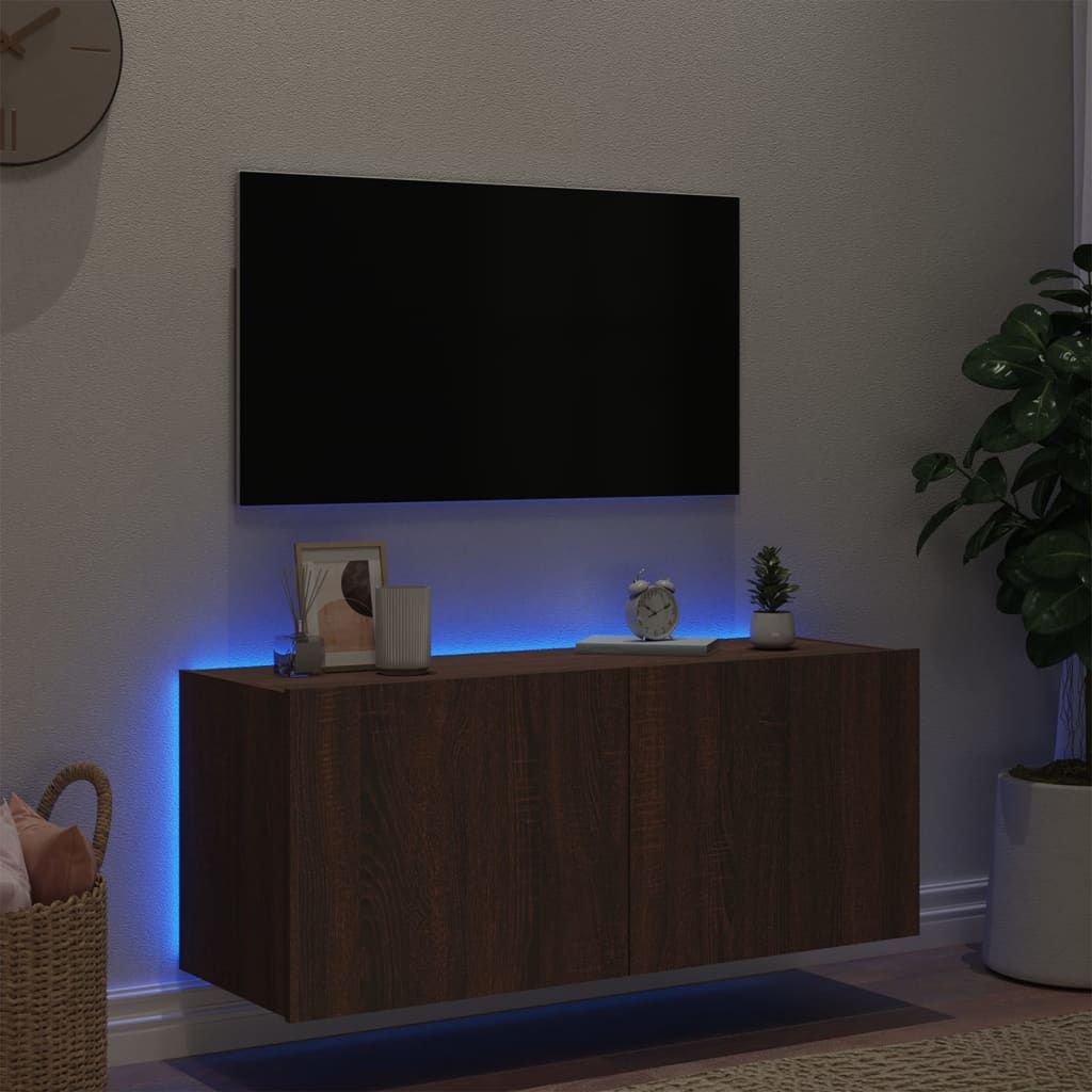 vidaXL barna tölgy színű fali TV-szekrény LED-ekkel 100 x 35 x 41 cm