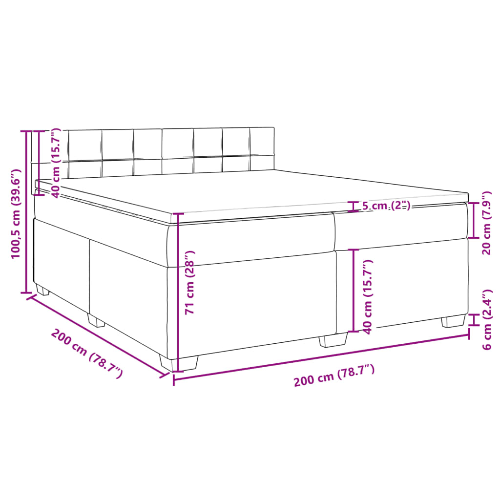 vidaXL világosszürke szövet rugós ágy matraccal 200 x 200 cm