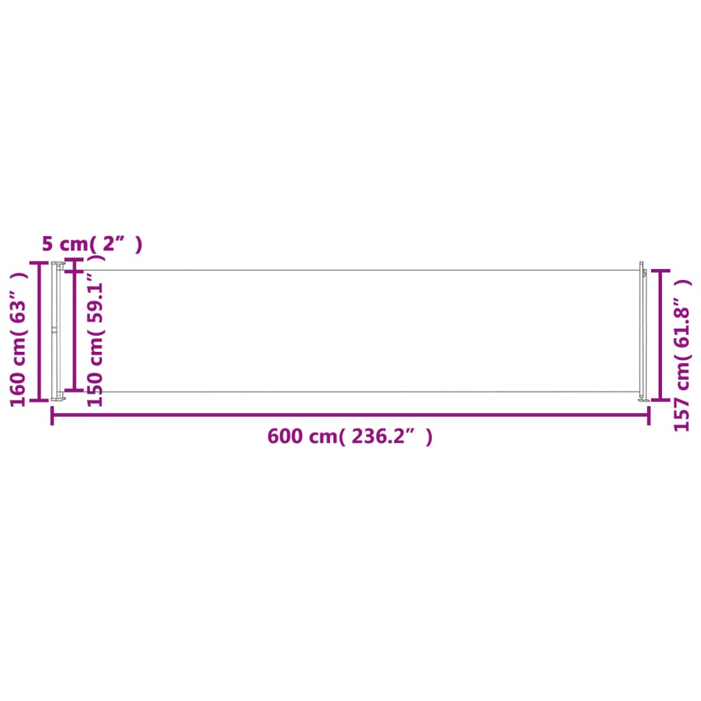 vidaXL szürke behúzható oldalsó terasz-napellenző 600 x 160 cm