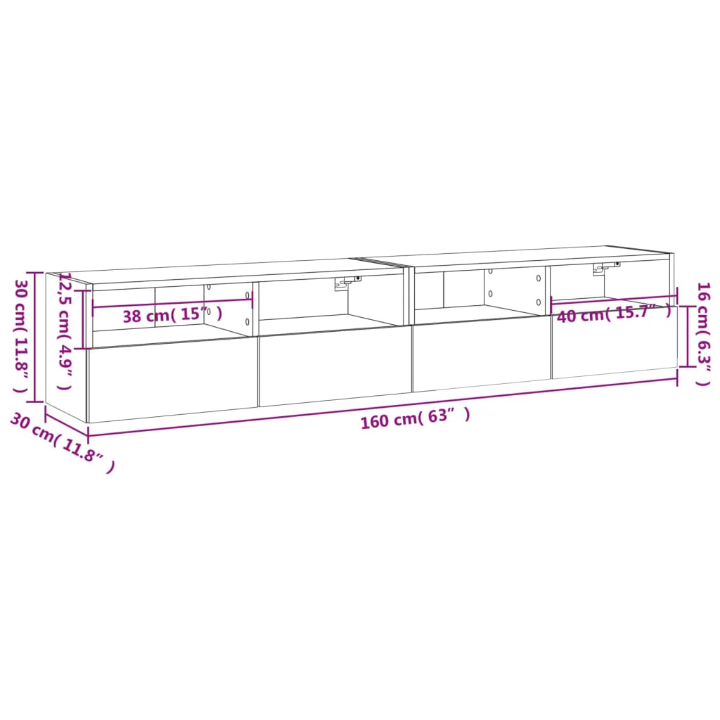 vidaXL 2 db szürke sonoma szerelt fa fali TV-szekrény 80 x 30 x 30 cm