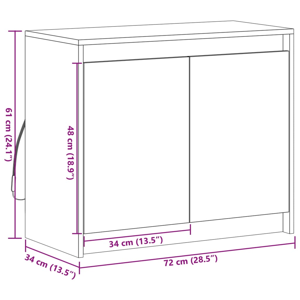 vidaXL sonoma tölgy szerelt fa tálalószekrény LED-del 72 x 34 x 61 cm