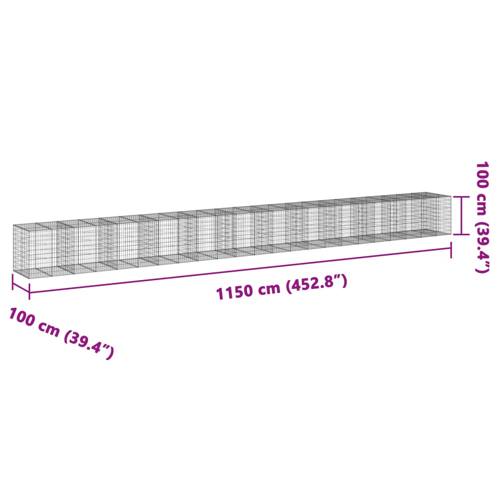 vidaXL horganyzott vas gabion kosár fedéllel 1150 x 100 x 100 cm