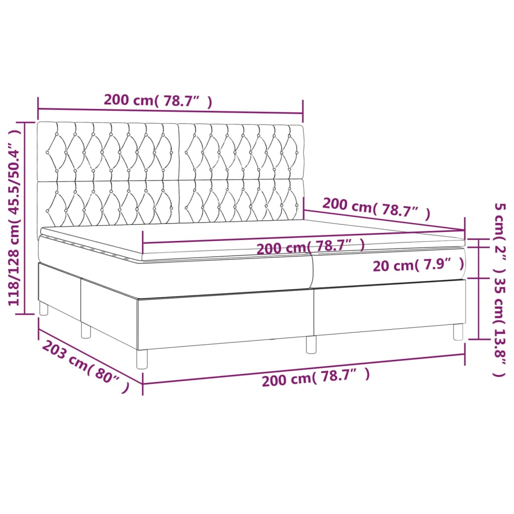 vidaXL világosszürke szövet rugós és LED-es ágy matraccal 200x200 cm