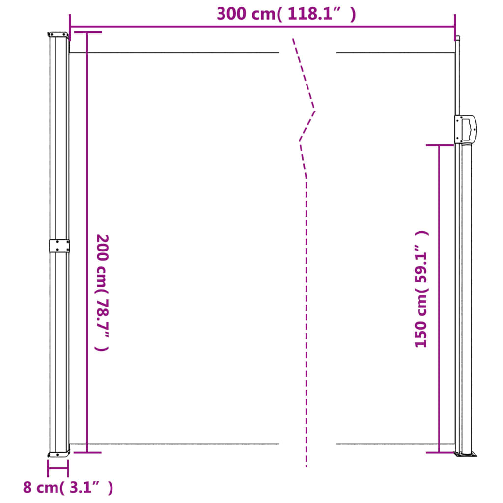 vidaXL piros behúzható oldalsó napellenző 200 x 300 cm