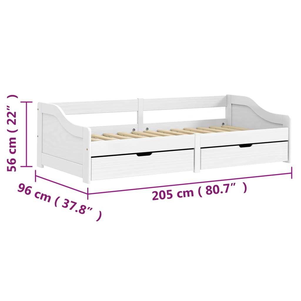 vidaXL IRUN fehér tömör fenyőfa kanapéágy 2 fiókkal 90 x 200 cm