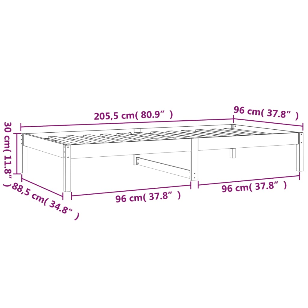 vidaXL fekete tömör fenyőfa kanapéágy 90 x 200 cm