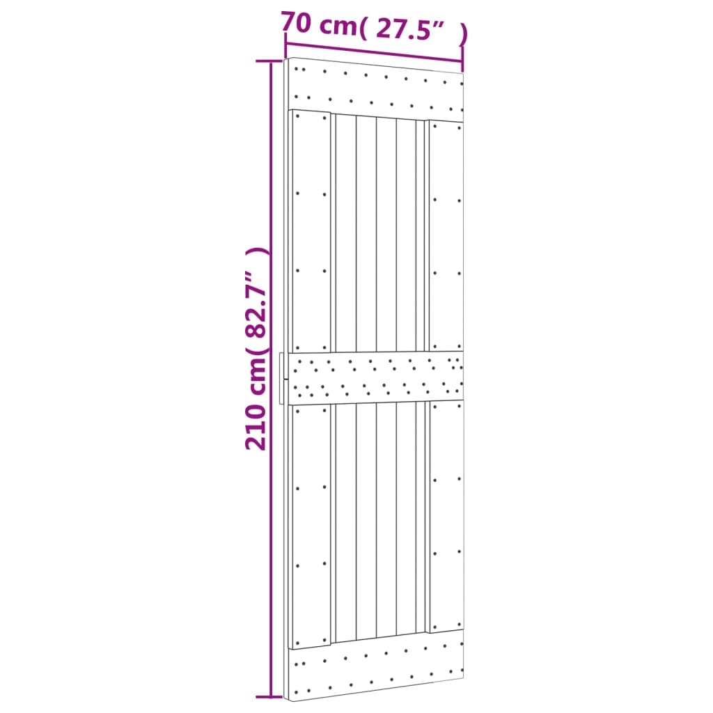 vidaXL tömör fenyőfa tolóajtó fémszerelék szettel 70 x 210 cm