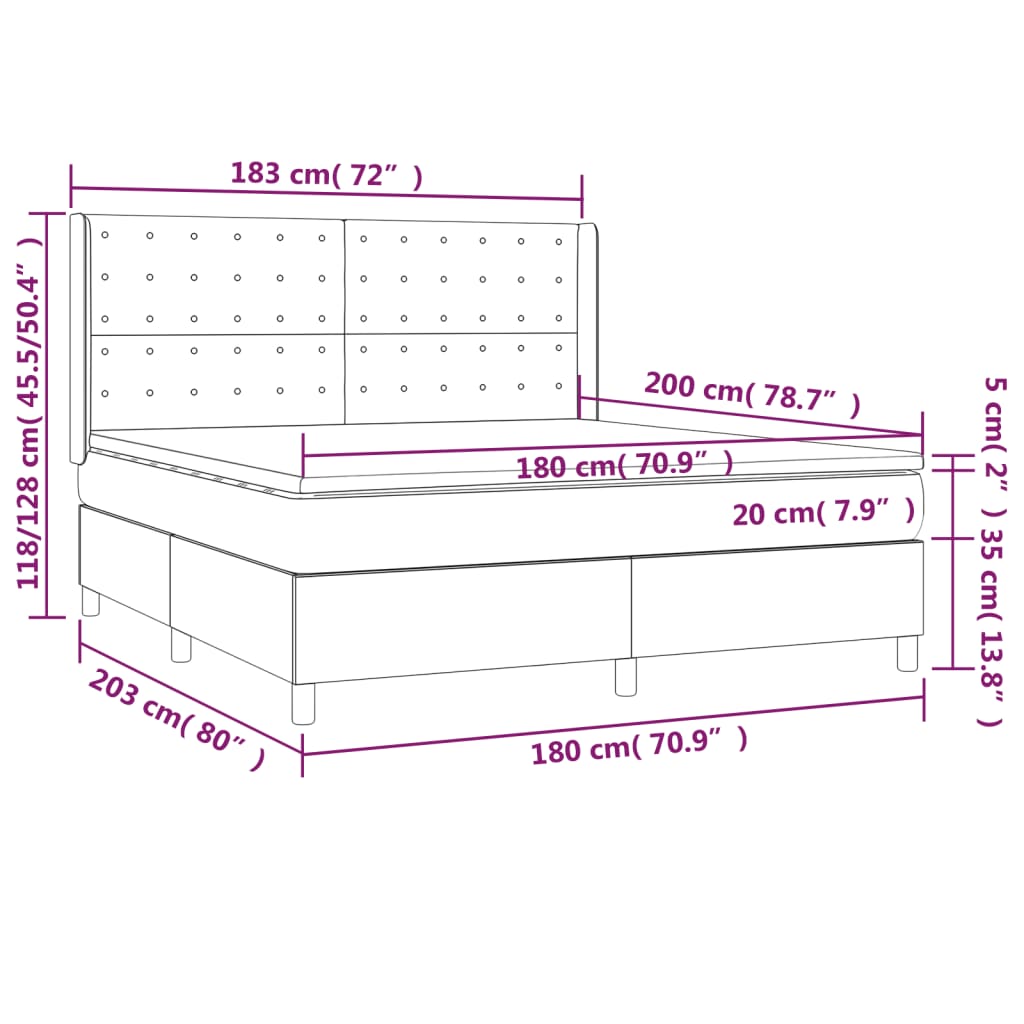 vidaXL sötétszürke szövet rugós és LED-es ágy matraccal 180 x 200 cm