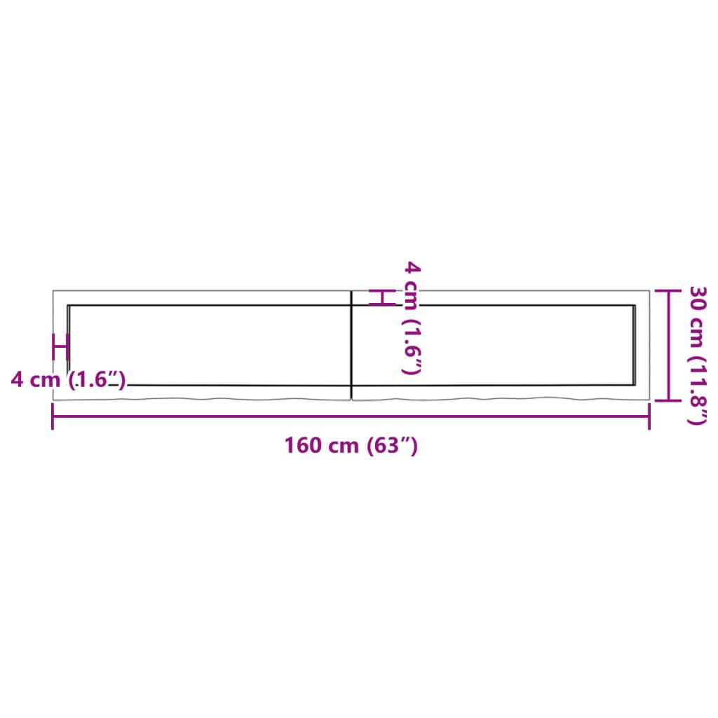 vidaXL kezeletlen tömör fa fürdőszobai pult 160x30x(2-6) cm