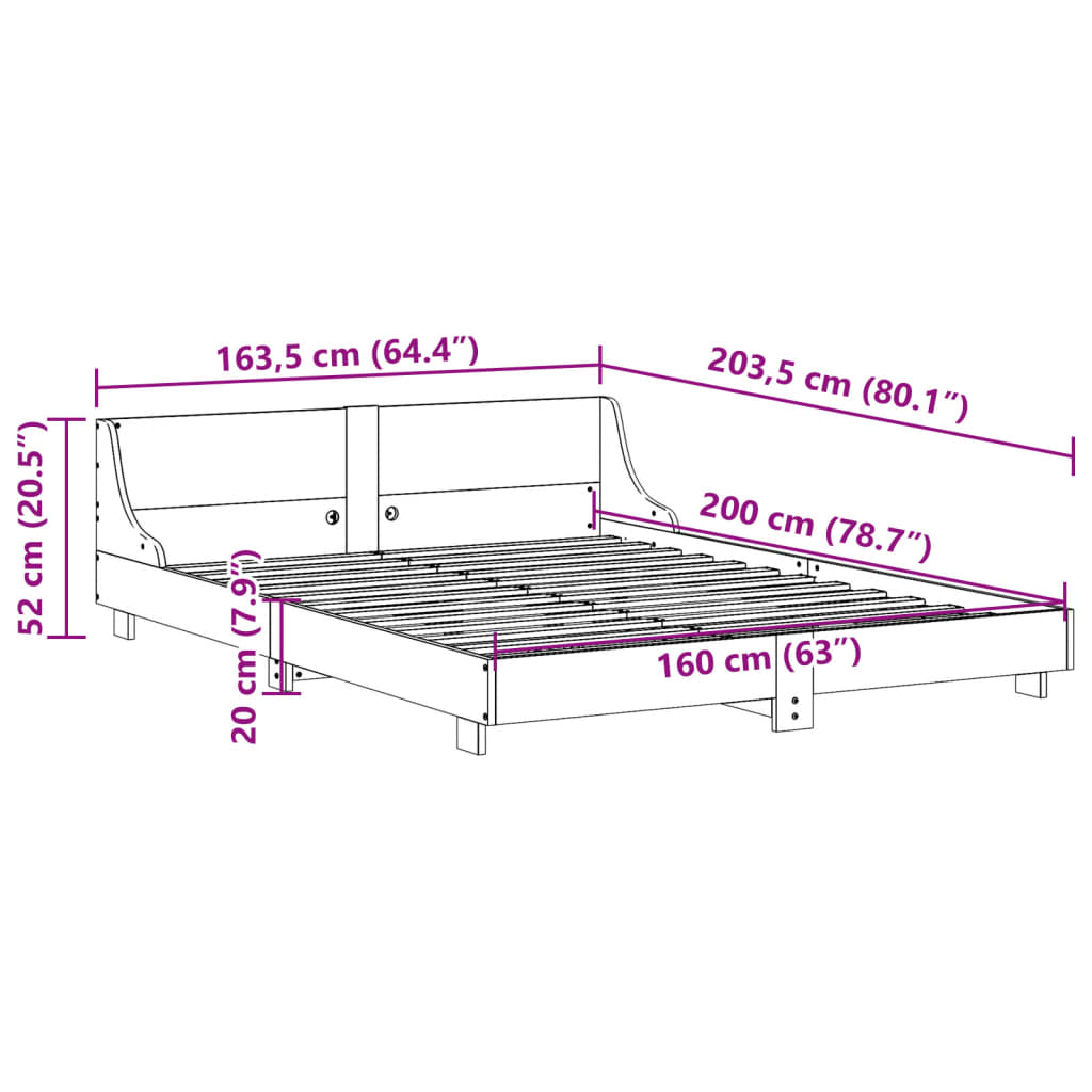 vidaXL viaszbarna tömör fenyőfa ágy matrac nélkül 160 x 200 cm